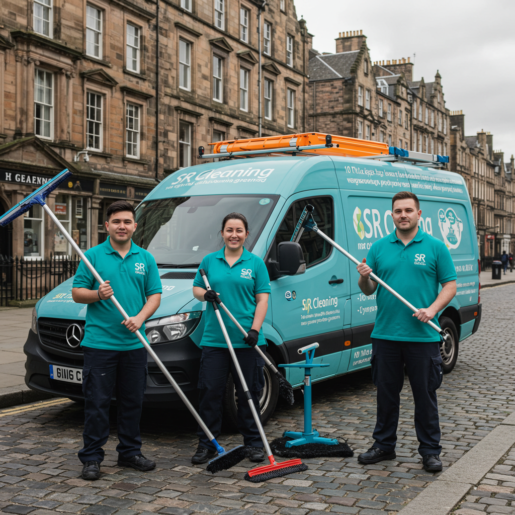 SR Cleaning team in Edinburgh with their branded van